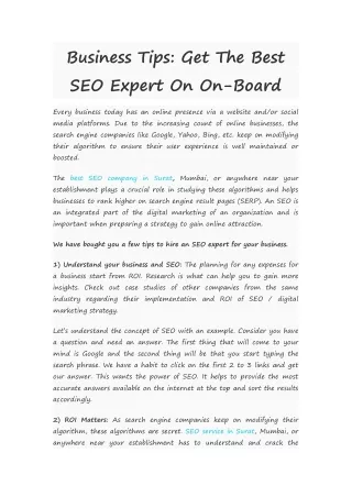 Business Tips: Get The Best SEO Expert On On-Board