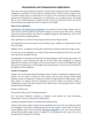 humanitarian and compassionate applications