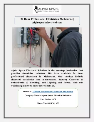 24 Hour Professional Electrician Melbourne | Alphasparkelectrical.com