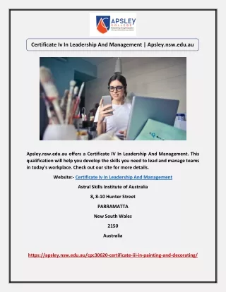 Certificate Iv In Leadership And Management | Apsley.nsw.edu.au