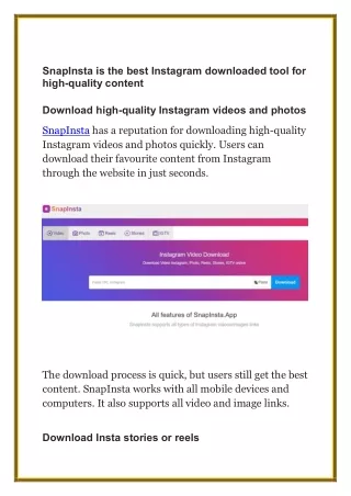 SnapInsta is the best Instagram downloaded tool for high-quality content