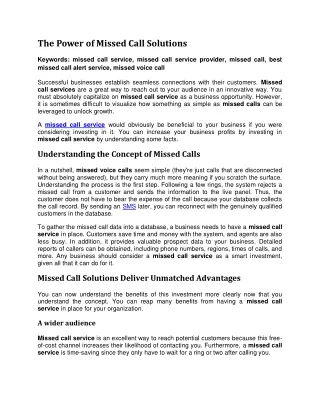 the power of missed call solutions