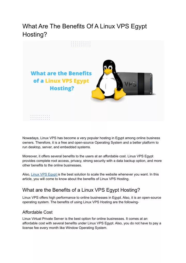 what are the benefits of a linux vps egypt hosting