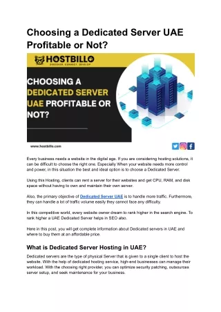 choosing a dedicated server uae profitable or not