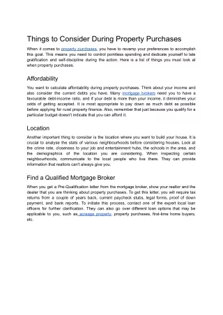 Things to Consider During Property Purchases