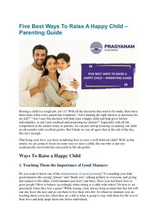 Five Best Ways To Raise A Happy Child – Parenting Guide