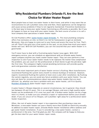 Why Residential Plumbers Orlando FL Are the Best Choice for Water Heater Repair