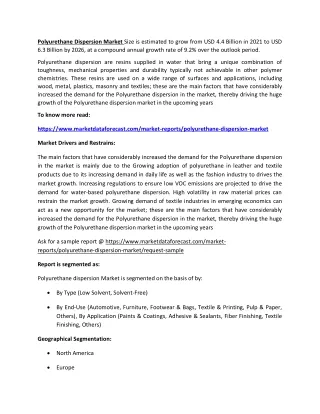 polyurethane dispersion market size is estimated