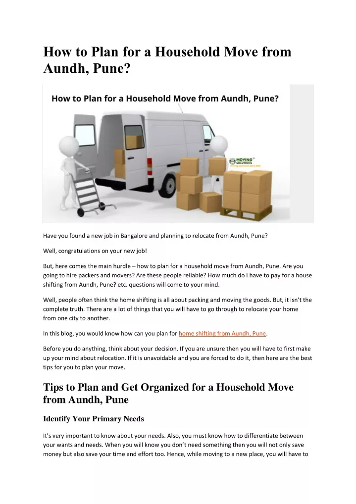 how to plan for a household move from aundh pune