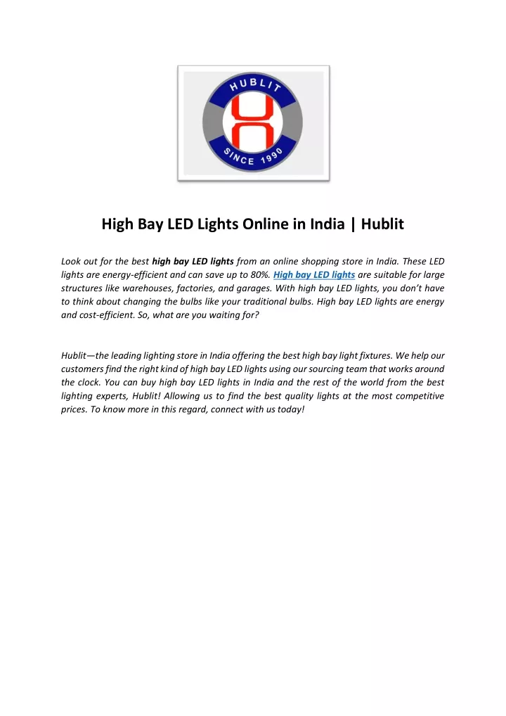 high bay led lights online in india hublit