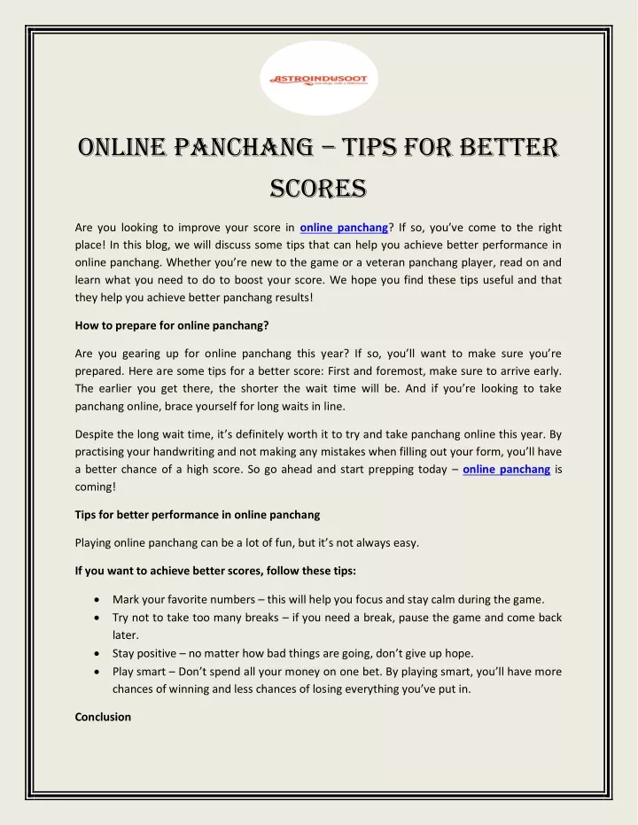 online panchang tips for better scores