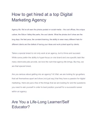 How to get hired at a top Digital Marketing Agency