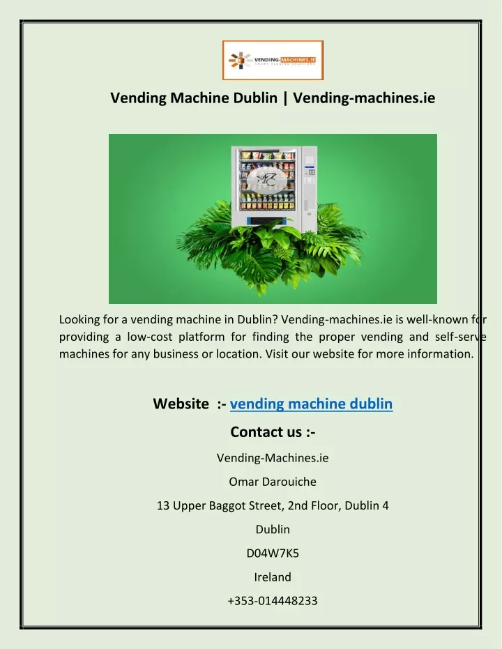 vending machine dublin vending machines ie