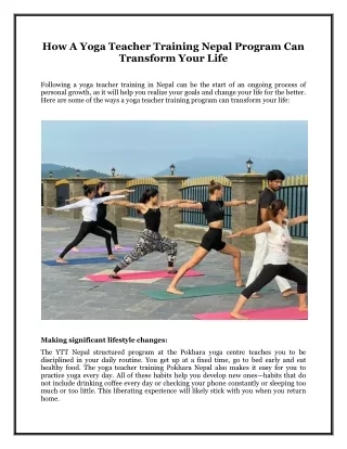 How A Yoga Teacher Training Nepal Program Can Transform Your Life