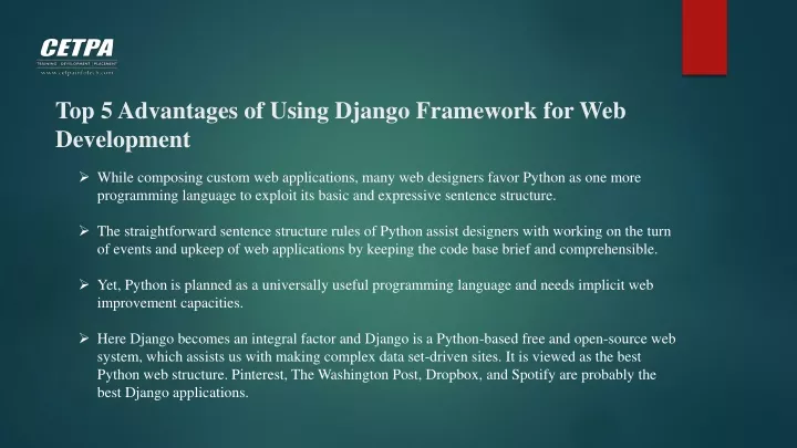 top 5 advantages of using django framework for web development