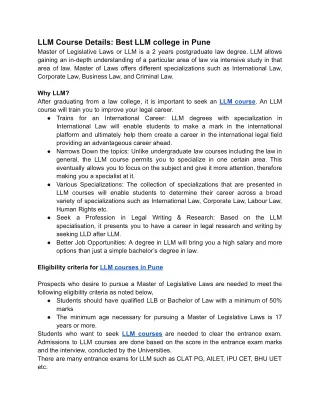 llm course details best llm college in pune
