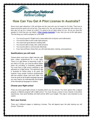 How Can You Get A Pilot License In Australia