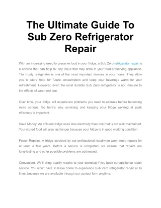 The Ultimate Guide To Sub Zero Refrigerator Repair