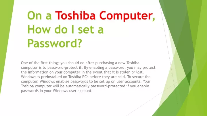 on a toshiba computer how do i set a password