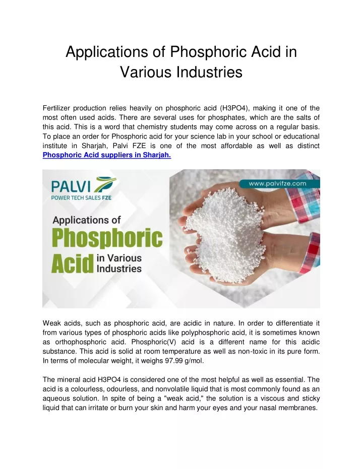 applications of phosphoric acid in various