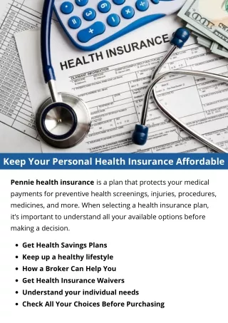 Keep Your Personal Health Insurance Affordable