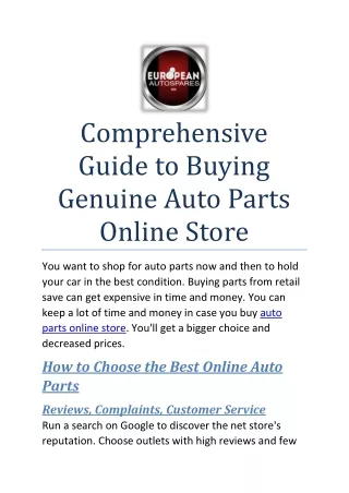 Comprehensive Guide to Buying Genuine Auto Parts Online Store