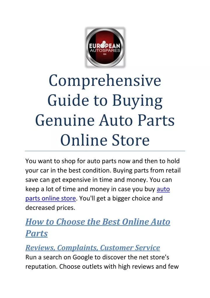 comprehensive guide to buying genuine auto parts