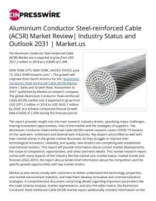 Aluminium Conductor Steel-reinforced Cable (ACSR) Market Review| Industry Status