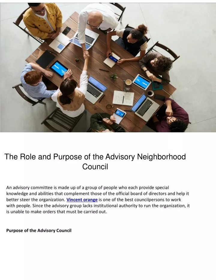 the role and purpose of the advisory neighborhood