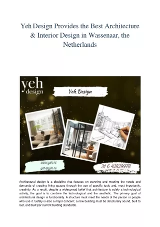 Yeh Design Provides the Best Architecture & Interior Design in Wassenaar, the Netherlands.ppt