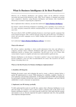what is business intelligence its best practices