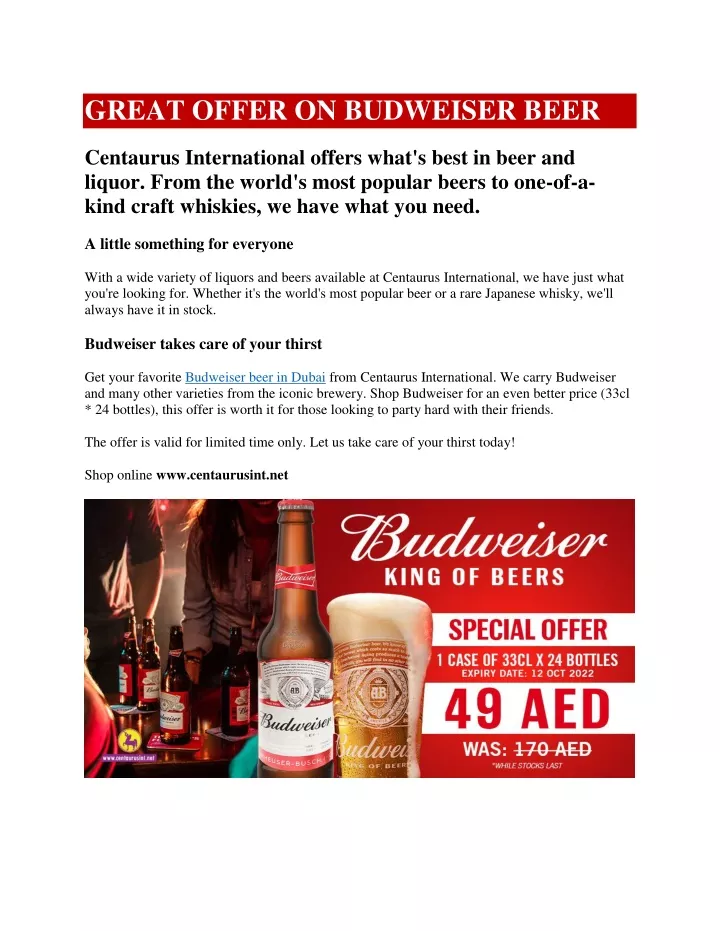 great offer on budweiser beer