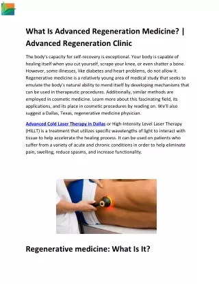 what is advanced regeneration medicine advanced