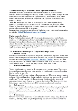 advantages of a digital marketing course depend