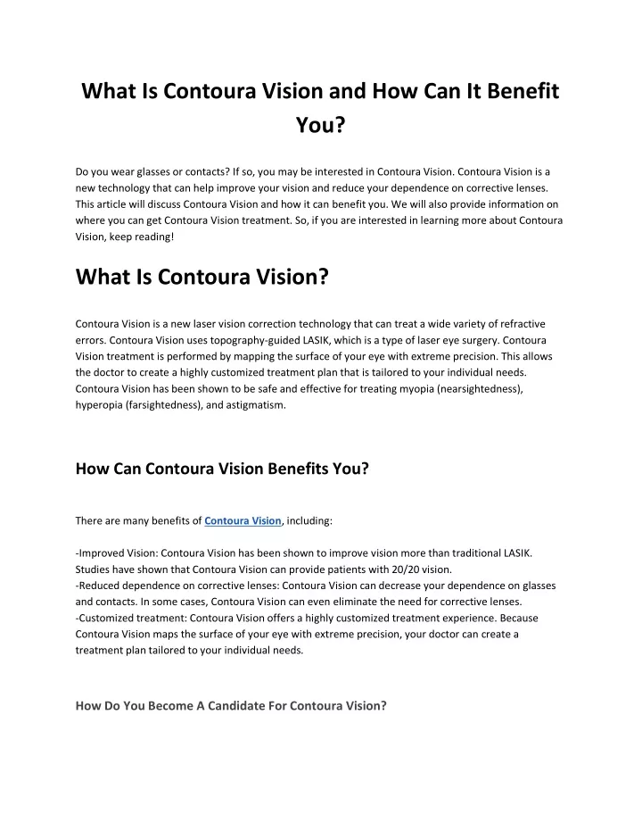 what is contoura vision and how can it benefit you