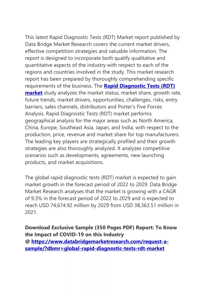this latest rapid diagnostic tests rdt market