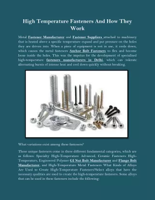 high temperature fasteners and how they work