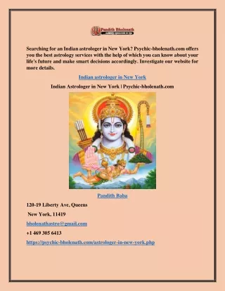 Indian Astrologer in New York | Psychic-bholenath.com