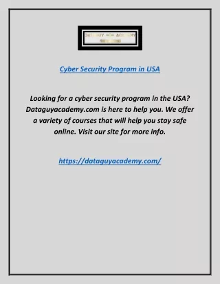 Cyber Security Program In Usa | Dataguyacademy.com