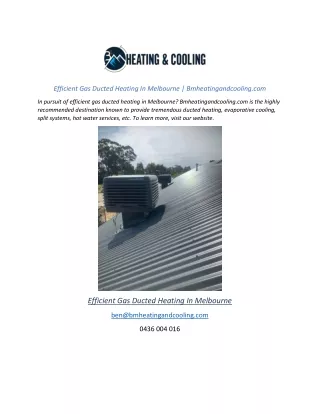 Efficient Gas Ducted Heating In Melbourne | Bmheatingandcooling.com