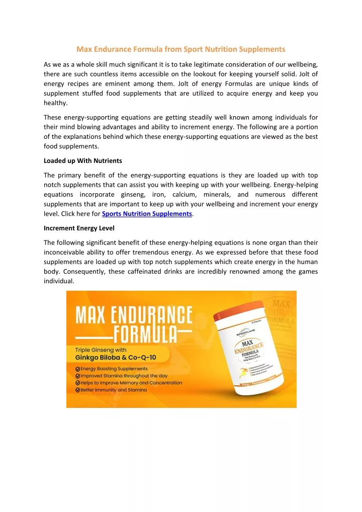 max endurance formula from sport nutrition