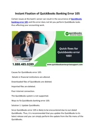 Instant Fixation of QuickBooks Banking Error 105