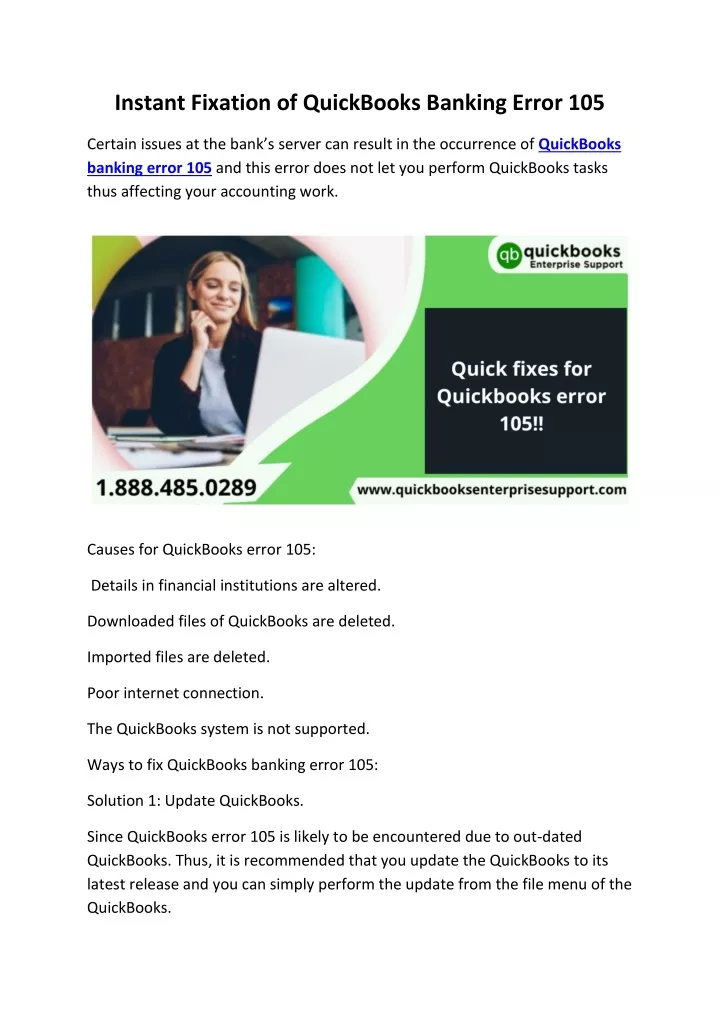 instant fixation of quickbooks banking error 105