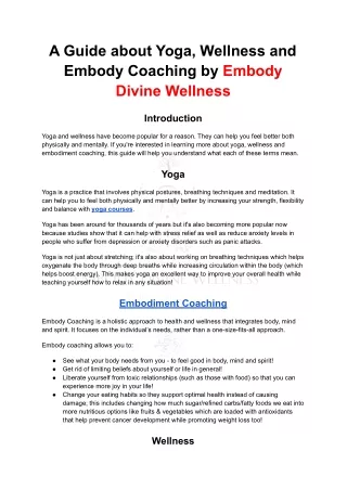 A Guide about Yoga, Wellness and Embody Coaching by Embody Divine Wellness