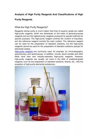 Analysis of High Purity Reagents And Classifications of High Purity Reagents