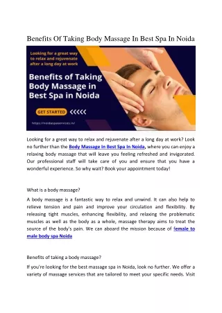 Benefits Of Taking Body Massage In Best Spa In Noida