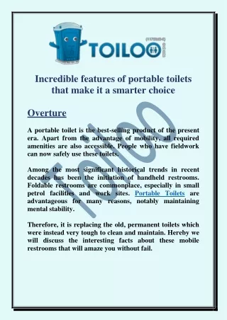 Incredible features of portable toilets that make it a smarter choice