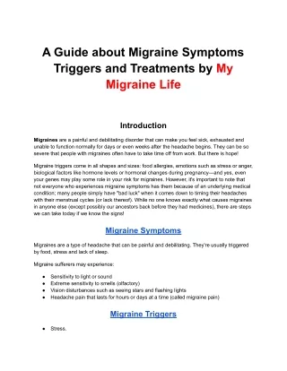 A Guide about Migraine Symptoms Triggers and Treatments by My Migraine Life