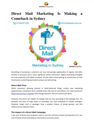 Direct Mail Marketing Is Making a Comeback in Sydney