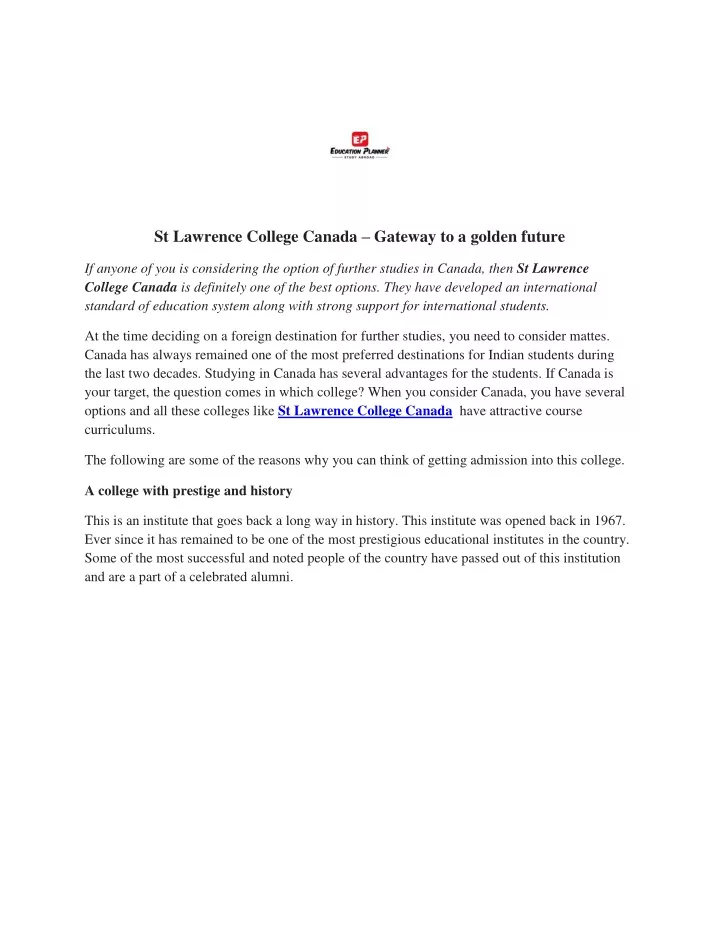 st lawrence college canada gateway to a golden